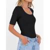imageANRABESS Womens Half Sleeve Tops Scoop Neck Ribbed Knit Slim Fitted Basic Tee Shirts Summer 2025 Trendy Fall Casual ClothesBlack
