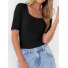 imageANRABESS Womens Half Sleeve Tops Scoop Neck Ribbed Knit Slim Fitted Basic Tee Shirts Summer 2025 Trendy Fall Casual ClothesBlack