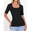 imageANRABESS Womens Half Sleeve Tops Scoop Neck Ribbed Knit Slim Fitted Basic Tee Shirts Summer 2025 Trendy Fall Casual ClothesBlack