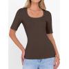 imageANRABESS Womens Half Sleeve Tops Scoop Neck Ribbed Knit Slim Fitted Basic Tee Shirts Summer 2025 Trendy Fall Casual ClothesCoffee