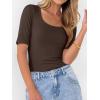imageANRABESS Womens Half Sleeve Tops Scoop Neck Ribbed Knit Slim Fitted Basic Tee Shirts Summer 2025 Trendy Fall Casual ClothesCoffee