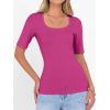 imageANRABESS Womens Half Sleeve Tops Scoop Neck Ribbed Knit Slim Fitted Basic Tee Shirts Summer 2025 Trendy Fall Casual ClothesHot Pink