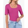 imageANRABESS Womens Half Sleeve Tops Scoop Neck Ribbed Knit Slim Fitted Basic Tee Shirts Summer 2025 Trendy Fall Casual ClothesHot Pink