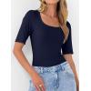 imageANRABESS Womens Half Sleeve Tops Scoop Neck Ribbed Knit Slim Fitted Basic Tee Shirts Summer 2025 Trendy Fall Casual ClothesNavy Blue
