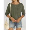 imageANRABESS Womens Tops 34 Sleeve Crewneck Pleated Dressy Casual Shirts 2025 Summer Business Basic Tee Blouses Work OutfitsArmy Green