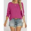 imageANRABESS Womens Tops 34 Sleeve Crewneck Pleated Dressy Casual Shirts 2025 Summer Business Basic Tee Blouses Work OutfitsHot Pink