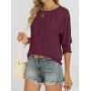 imageANRABESS Womens Tops 34 Sleeve Crewneck Pleated Dressy Casual Shirts 2025 Summer Business Basic Tee Blouses Work OutfitsWine Red