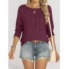 imageANRABESS Womens Tops 34 Sleeve Crewneck Pleated Dressy Casual Shirts 2025 Summer Business Basic Tee Blouses Work OutfitsWine Red
