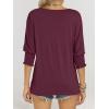 imageANRABESS Womens Tops 34 Sleeve Crewneck Pleated Dressy Casual Shirts 2025 Summer Business Basic Tee Blouses Work OutfitsWine Red