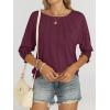 imageANRABESS Womens Tops 34 Sleeve Crewneck Pleated Dressy Casual Shirts 2025 Summer Business Basic Tee Blouses Work OutfitsWine Red
