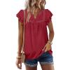 imageANRABESS Dressy Tops for Women Casual Ruffle Short Sleeve V Neck Lace Chiffon Blouse Swiss Dot Summer Trendy Business Shirts Large Red