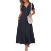 imageANRABESS Women Summer Maxi Dress 2025 Casual Short Sleeve Button Fit ampamp Flare ALine Flowy Spring Long Dresses with PocketsDark Navy Blue