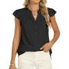 imageANRABESS Womens Dressy Casual Button Down Shirts Ruffle Cap Sleeve V Neck Elegant Business Work Tops BlouseBlack