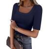 imageANRABESS Womens Half Sleeve Tops Scoop Neck Ribbed Knit Slim Fitted Basic Tee Shirts Summer 2025 Trendy Fall Casual ClothesNavy Blue