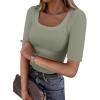 imageANRABESS Womens Half Sleeve Tops Scoop Neck Ribbed Knit Slim Fitted Basic Tee Shirts Summer 2025 Trendy Fall Casual ClothesSage Green