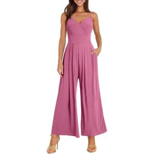 imageANRABESS Jumpsuits for Women 2025 Summer Dressy Spaghetti Strap Ribbed V Neck Wide Leg Overalls Flowy Romper Jumpers OutfitsDusty Pink