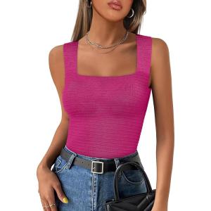 imageANRABESS Tank Tops for Women 2025 Summer Square Neck Rib Knit Sleeveless Basic Slim Fit Shirts Casual Top Trendy OutfitsHot Pink