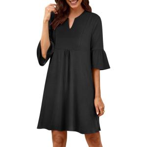 imageANRABESS Women Mini Dress Summer V Neck Ruffle Short Sleeve Shift Casual Tunic Dresses 2025 Loose Beach Vacation OutfitsBlack