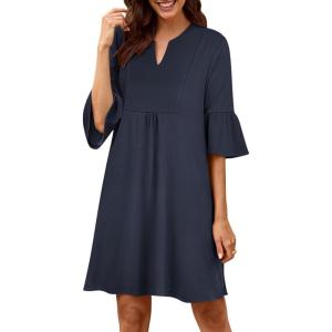 imageANRABESS Women Mini Dress Summer V Neck Ruffle Short Sleeve Shift Casual Tunic Dresses 2025 Loose Beach Vacation OutfitsNavy Blue