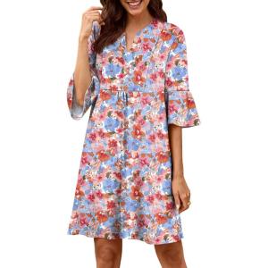 imageANRABESS Women Mini Dress Summer V Neck Ruffle Short Sleeve Shift Casual Tunic Dresses 2025 Loose Beach Vacation OutfitsPrint Floral