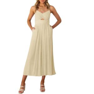 imageANRABESS Womens Jumpsuit Summer Beach Vacation Romper 2025 V Neck Sleevelsee Spaghetti Strap Cutout Linen Wide Leg ClothesApricot