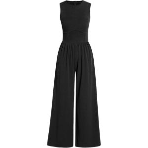 imageANRABESS Womens Jumpsuits Dressy Summer Casual One Piece Outfits High Neck Tank Top Wide Leg Pants Rompers Jumper PocketsBlack