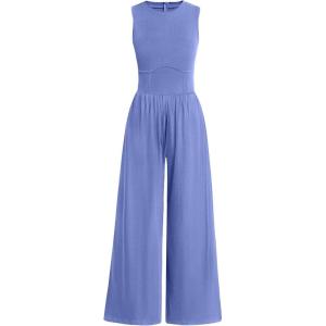 imageANRABESS Womens Jumpsuits Dressy Summer Casual One Piece Outfits High Neck Tank Top Wide Leg Pants Rompers Jumper PocketsBlue