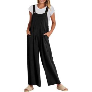 imageANRABESS Womens Jumpsuits Overalls Linen Wide Leg Jumpers Casual Summer Fall Outfits 2025 Beach Vacation Clothes with PocketsBlack