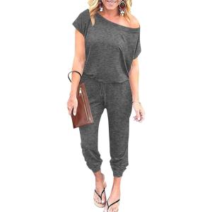 imageANRABESS Womens Loose Summer Casual Off Shoulder Elastic Waist Stretchy Long Romper Jumpsuit01dark Gray
