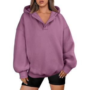 imageANRABESS Womens Oversized Hoodies V Neck Sweatshirts Fleece Long Sleeve Pullover Y2K Clothes 2025 Fall Trendy OutfitsDark Pink