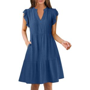 imageANRABESS Womens Summer Casual Mini Dress Ruffle Sleeve V Neck Sundress 2025 Fashion Flowy Tiered Boho Beach Vacation DressesBlue