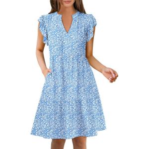 imageANRABESS Womens Summer Casual Mini Dress Ruffle Sleeve V Neck Sundress 2025 Fashion Flowy Tiered Boho Beach Vacation DressesBlue Floral