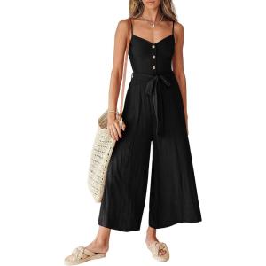 imageANRABESS Womens Summer Wide Leg Jumpsuits Spaghetti Strap V Neck Smocked Jumpsuits Rompers with Pockets A929heiseM Black