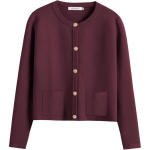 imageANRABESS Women Striped Cardigan Sweaters Button Down Cropped Knit Lady Jackets Coat 2025 Fall Outfits Trendy ClothesWind Red