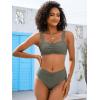 imageANRABESS Bathing Suit for Women Tummy Control Bikini Set 2025 Beach Front Ruched Mid Waist Swimsuit with Adjustable StrapsArmy Green