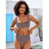 imageANRABESS Bathing Suit for Women Tummy Control Bikini Set 2025 Beach Front Ruched Mid Waist Swimsuit with Adjustable StrapsCoffee