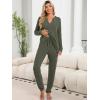 imageANRABESS Lounge Pajama Set for Women 2 Piece Outfit Long Sleeve Knit Henley Top Matching Pant 2025 Fall Travel Sweat ClothingArmy Green