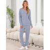 imageANRABESS Lounge Pajama Set for Women 2 Piece Outfit Long Sleeve Knit Henley Top Matching Pant 2025 Fall Travel Sweat ClothingBlue