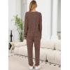 imageANRABESS Lounge Pajama Set for Women 2 Piece Outfit Long Sleeve Knit Henley Top Matching Pant 2025 Fall Travel Sweat ClothingBrown