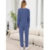 imageANRABESS Lounge Pajama Set for Women 2 Piece Outfit Long Sleeve Knit Henley Top Matching Pant 2025 Fall Travel Sweat ClothingDark Blue