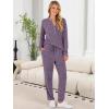 imageANRABESS Lounge Pajama Set for Women 2 Piece Outfit Long Sleeve Knit Henley Top Matching Pant 2025 Fall Travel Sweat ClothingPurple