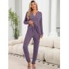 imageANRABESS Lounge Pajama Set for Women 2 Piece Outfit Long Sleeve Knit Henley Top Matching Pant 2025 Fall Travel Sweat ClothingPurple