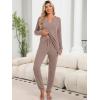 imageANRABESS Lounge Pajama Set for Women 2 Piece Outfit Long Sleeve Knit Henley Top Matching Pant 2025 Fall Travel Sweat ClothingTan