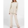 imageANRABESS Womens 2 Piece Lounge Pajama Sets Ribbed Knit Long Sleeve Tunic Tops Matching Pants Casual Fall Sleepwear OutfitsLight Khaki