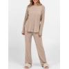 imageANRABESS Womens 2 Piece Lounge Pajama Sets Ribbed Knit Long Sleeve Tunic Tops Matching Pants Casual Fall Sleepwear OutfitsTan