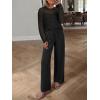 imageANRABESS Womens 2 Piece Outfits Crochet Sheer Knit Sweater Top Wide Leg Pants Lounge Sets Sweatsuit 2025 Fall Travel ClothesBlack