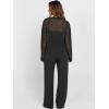 imageANRABESS Womens 2 Piece Outfits Crochet Sheer Knit Sweater Top Wide Leg Pants Lounge Sets Sweatsuit 2025 Fall Travel ClothesBlack