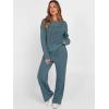 imageANRABESS Womens 2 Piece Outfits Crochet Sheer Knit Sweater Top Wide Leg Pants Lounge Sets Sweatsuit 2025 Fall Travel ClothesDark Teal