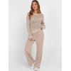 imageANRABESS Womens 2 Piece Outfits Crochet Sheer Knit Sweater Top Wide Leg Pants Lounge Sets Sweatsuit 2025 Fall Travel ClothesLight Brown