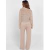 imageANRABESS Womens 2 Piece Outfits Crochet Sheer Knit Sweater Top Wide Leg Pants Lounge Sets Sweatsuit 2025 Fall Travel ClothesLight Brown